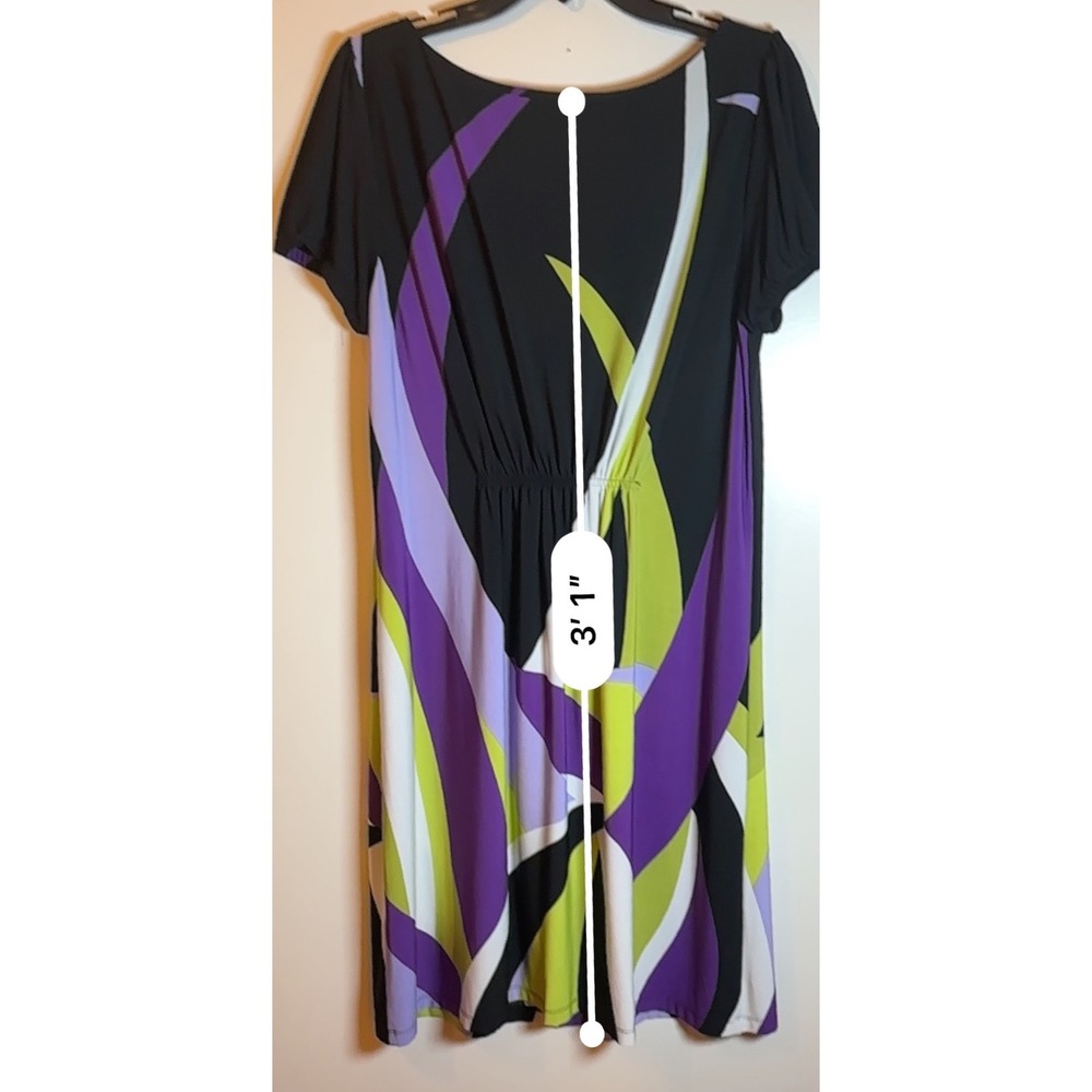 Tiana B Women's Geometric Print Dress Black Purple Green White Size M - Picture 6 of 13